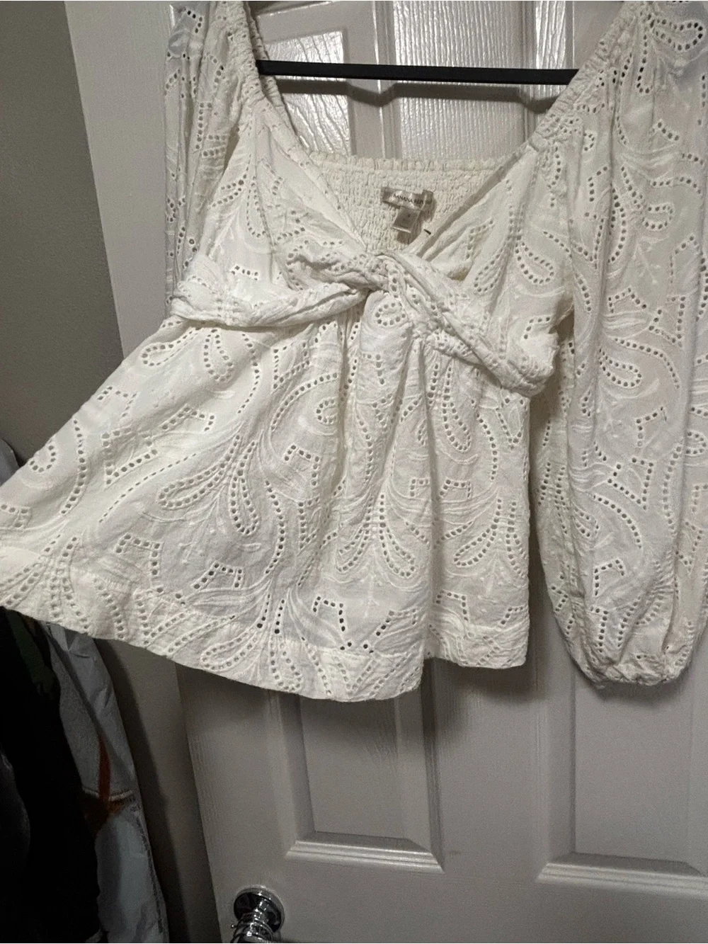 Banana Republic Ivory Eyelet Tie-Front Peasant Blouse